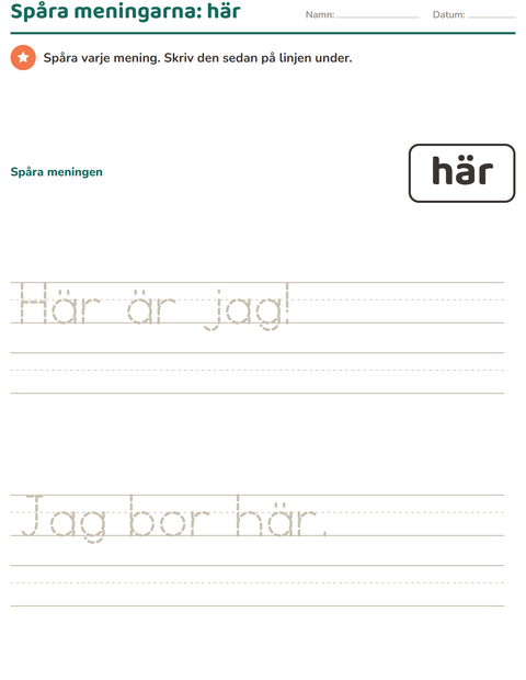 Förhandsvisning av Högfrekventa ord-arbetsblad för Förskoleklass
