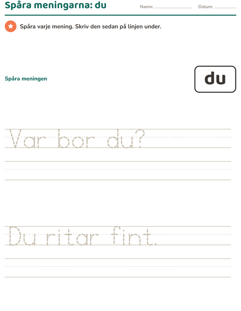 Förhandsvisning av Högfrekventa ord-arbetsblad för Förskoleklass