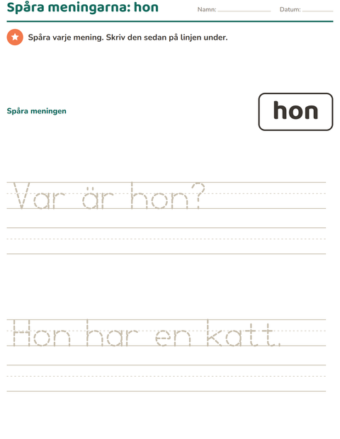 Förhandsvisning av Högfrekventa ord-arbetsblad för Förskoleklass