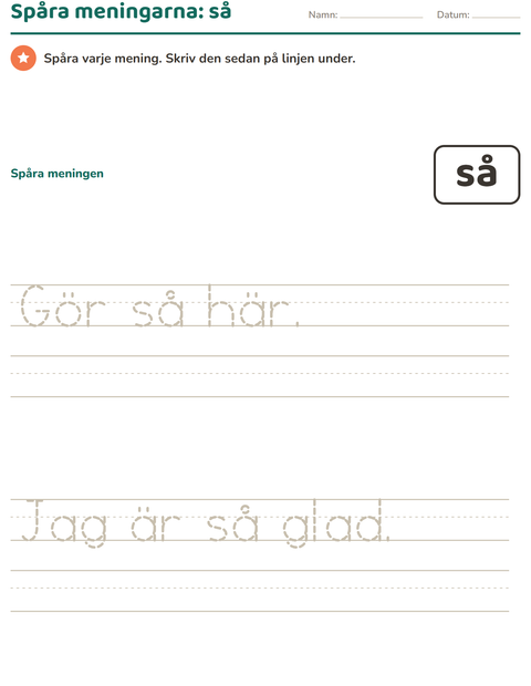 Förhandsvisning av Högfrekventa ord-arbetsblad för Förskoleklass