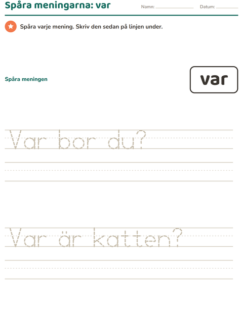 Förhandsvisning av Högfrekventa ord-arbetsblad för Förskoleklass