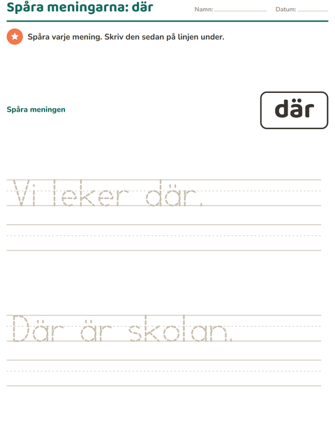 Förhandsvisning av Högfrekventa ord-arbetsblad för Förskoleklass