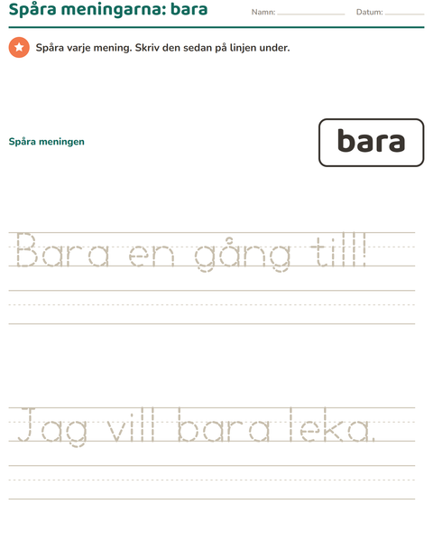 Förhandsvisning av Högfrekventa ord-arbetsblad för Förskoleklass