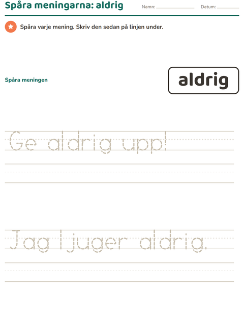 Förhandsvisning av Högfrekventa ord-arbetsblad för Förskoleklass