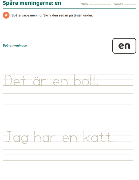 Förhandsvisning av Högfrekventa ord-arbetsblad för Förskoleklass