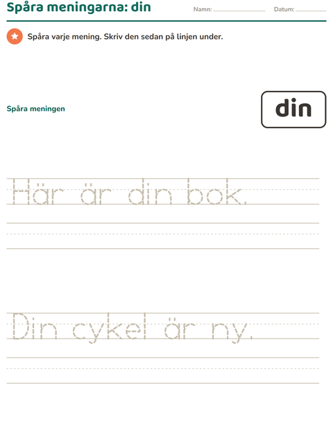Förhandsvisning av Högfrekventa ord-arbetsblad för Förskoleklass