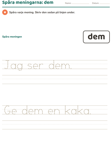 Förhandsvisning av Högfrekventa ord-arbetsblad för Förskoleklass