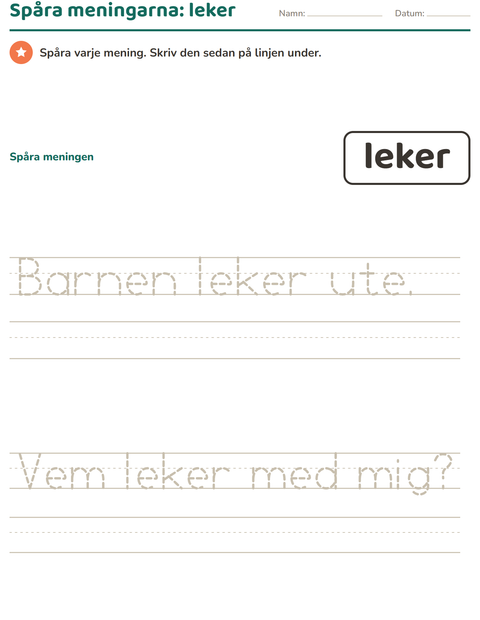 Förhandsvisning av Högfrekventa ord-arbetsblad för Förskoleklass