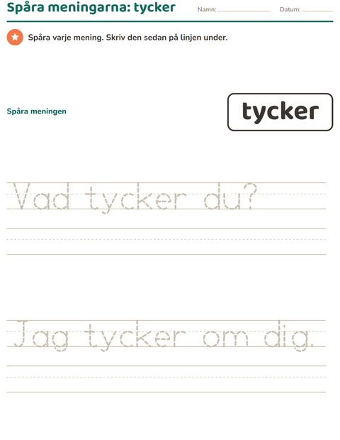 Förhandsvisning av Högfrekventa ord-arbetsblad för Förskoleklass