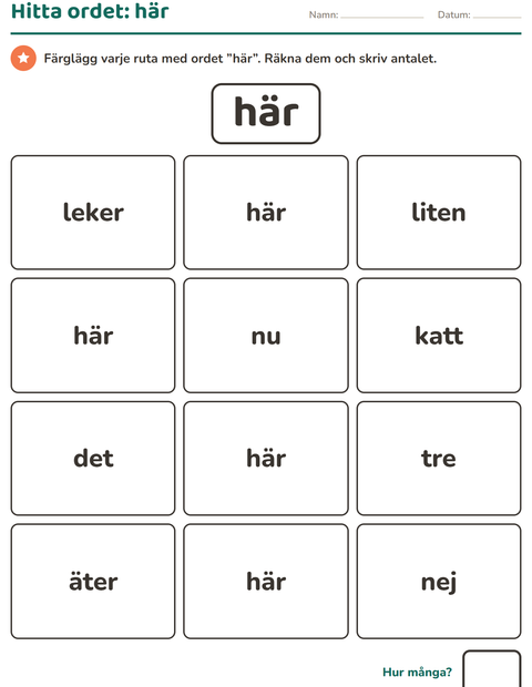 Förhandsvisning av Högfrekventa ord-arbetsblad för Förskoleklass