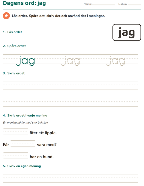 Förhandsvisning av Högfrekventa ord-arbetsblad för Förskoleklass