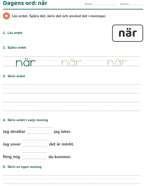 Förhandsvisning av Högfrekventa ord-arbetsblad för Förskoleklass