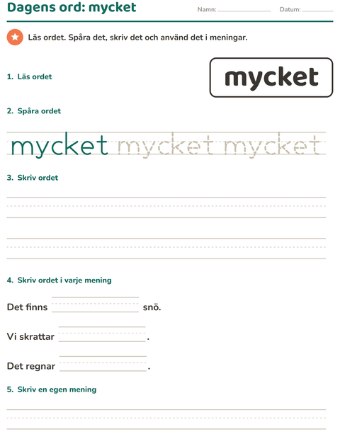 Förhandsvisning av Högfrekventa ord-arbetsblad för Förskoleklass