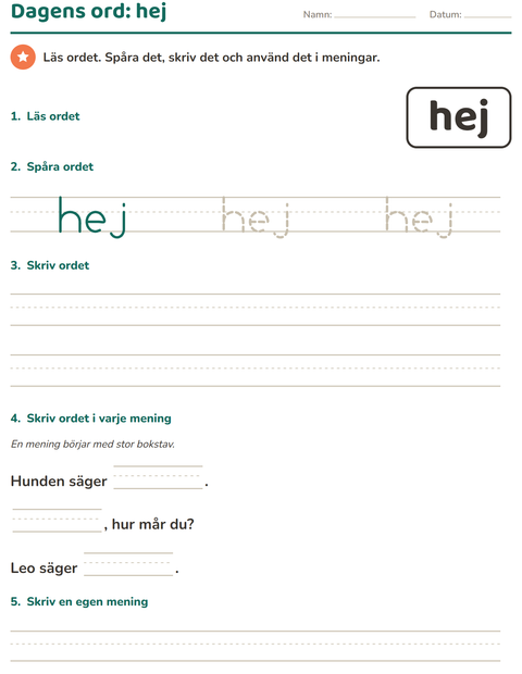 Förhandsvisning av Högfrekventa ord-arbetsblad för Förskoleklass