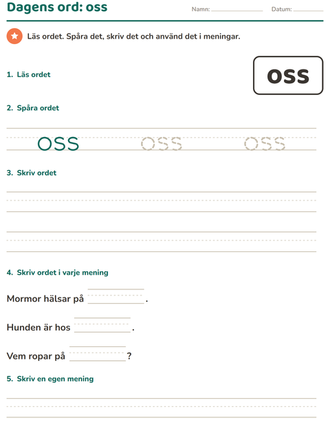 Förhandsvisning av Högfrekventa ord-arbetsblad för Förskoleklass