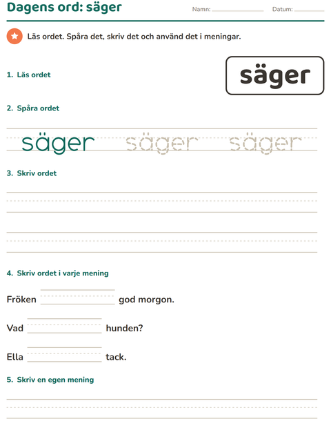 Förhandsvisning av Högfrekventa ord-arbetsblad för Förskoleklass