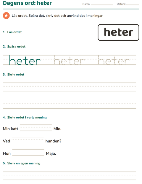 Förhandsvisning av Högfrekventa ord-arbetsblad för Förskoleklass