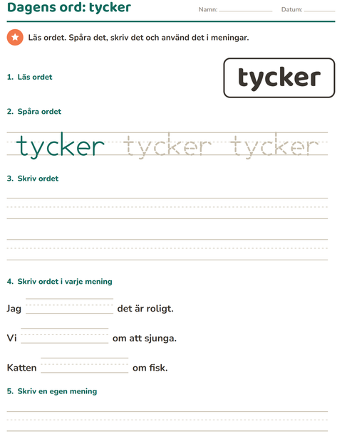 Förhandsvisning av Högfrekventa ord-arbetsblad för Förskoleklass