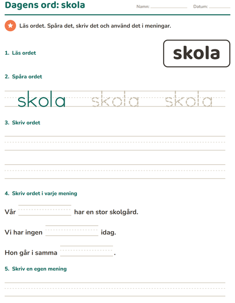 Förhandsvisning av Högfrekventa ord-arbetsblad för Förskoleklass