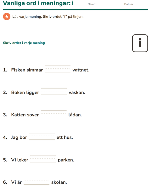 Förhandsvisning av Högfrekventa ord-arbetsblad för Förskoleklass