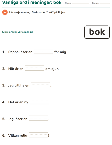 Förhandsvisning av Högfrekventa ord-arbetsblad för Förskoleklass