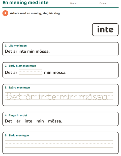 Förhandsvisning av Högfrekventa ord-arbetsblad för Förskoleklass