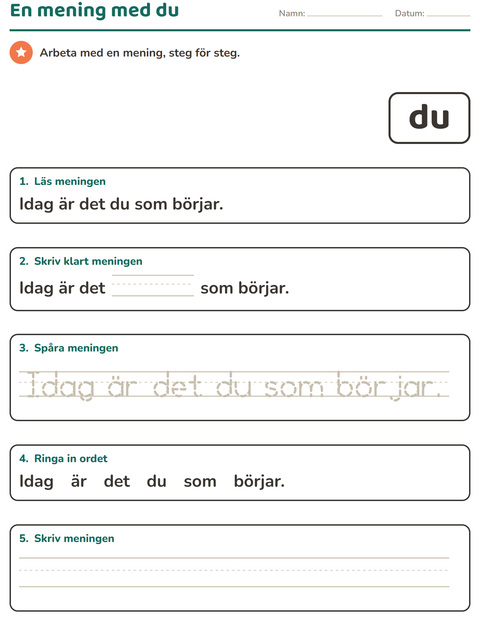 Förhandsvisning av Högfrekventa ord-arbetsblad för Förskoleklass