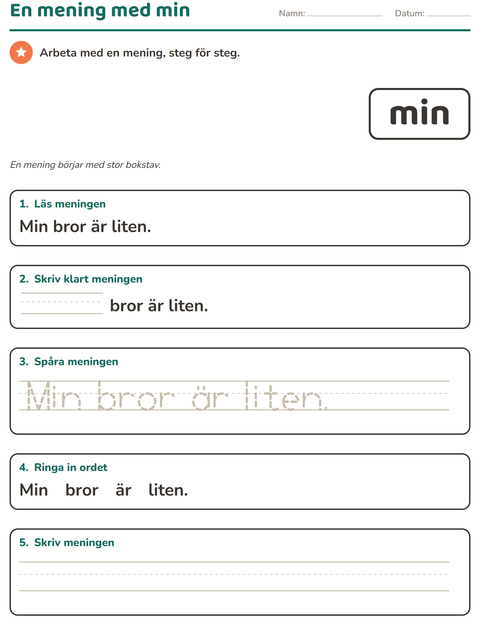 Förhandsvisning av Högfrekventa ord-arbetsblad för Förskoleklass