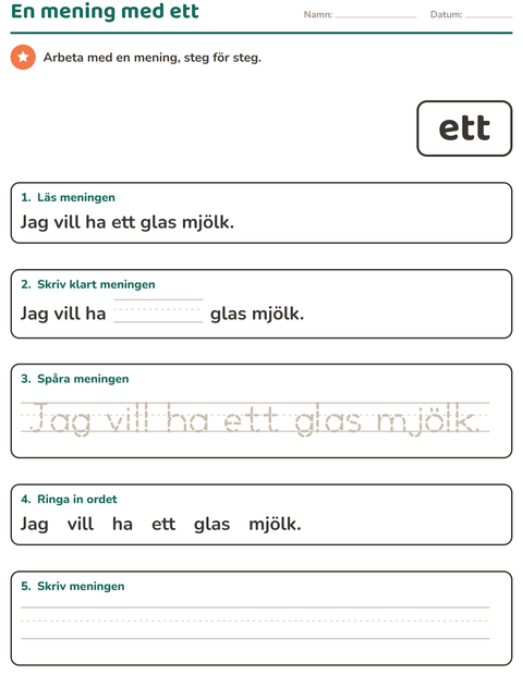 Förhandsvisning av Högfrekventa ord-arbetsblad för Förskoleklass