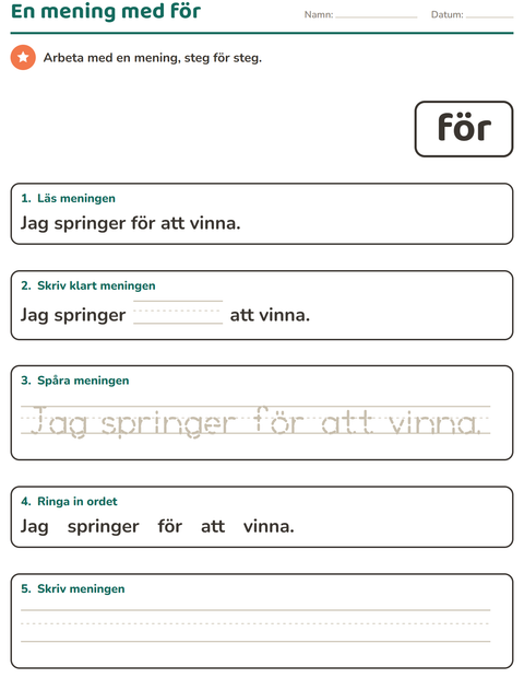 Förhandsvisning av Högfrekventa ord-arbetsblad för Förskoleklass