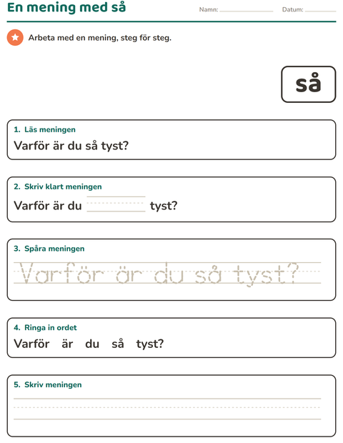 Förhandsvisning av Högfrekventa ord-arbetsblad för Förskoleklass