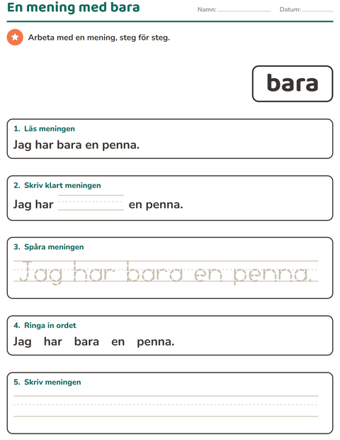 Förhandsvisning av Högfrekventa ord-arbetsblad för Förskoleklass