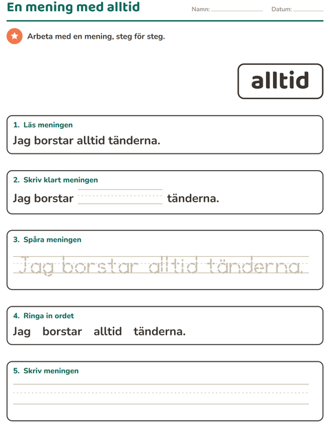 Förhandsvisning av Högfrekventa ord-arbetsblad för Förskoleklass