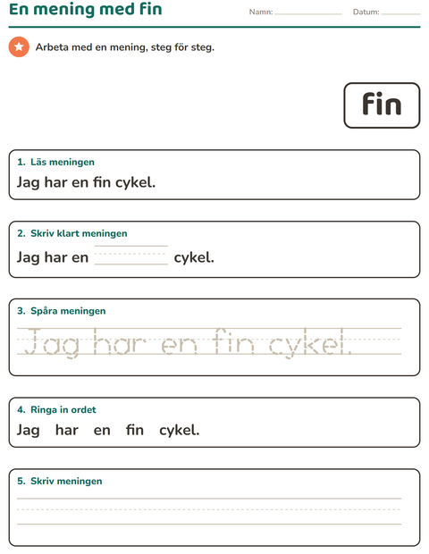 Förhandsvisning av Högfrekventa ord-arbetsblad för Förskoleklass