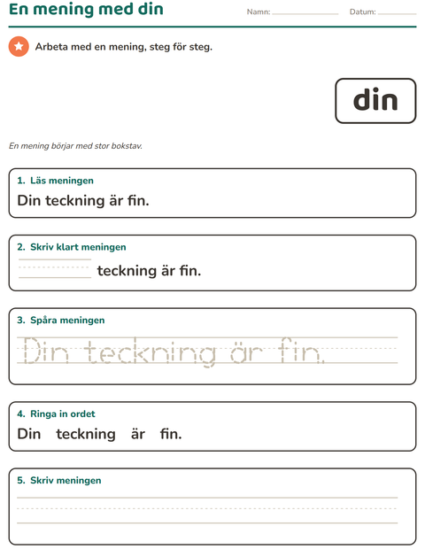 Förhandsvisning av Högfrekventa ord-arbetsblad för Förskoleklass