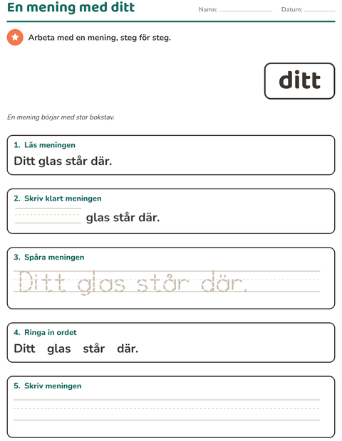 Förhandsvisning av Högfrekventa ord-arbetsblad för Förskoleklass