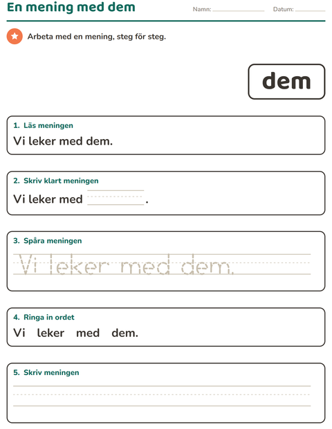 Förhandsvisning av Högfrekventa ord-arbetsblad för Förskoleklass
