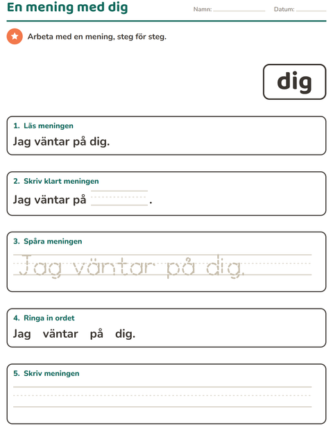 Förhandsvisning av Högfrekventa ord-arbetsblad för Förskoleklass