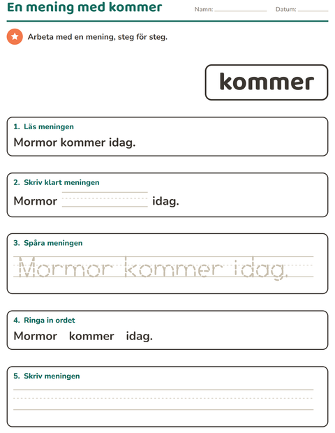 Förhandsvisning av Högfrekventa ord-arbetsblad för Förskoleklass