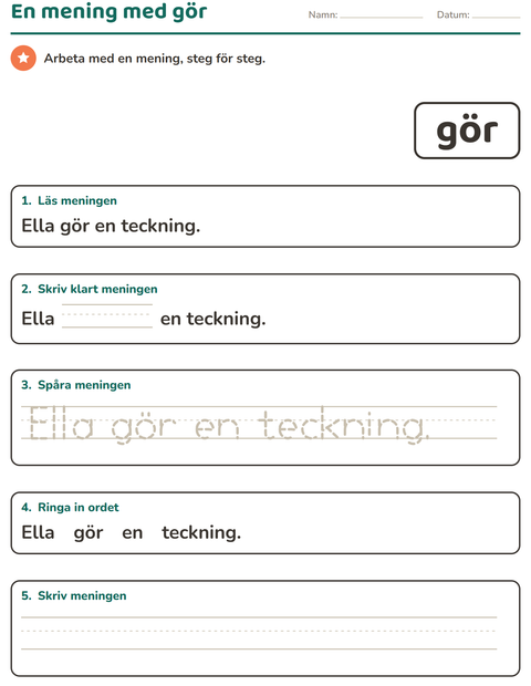 Förhandsvisning av Högfrekventa ord-arbetsblad för Förskoleklass