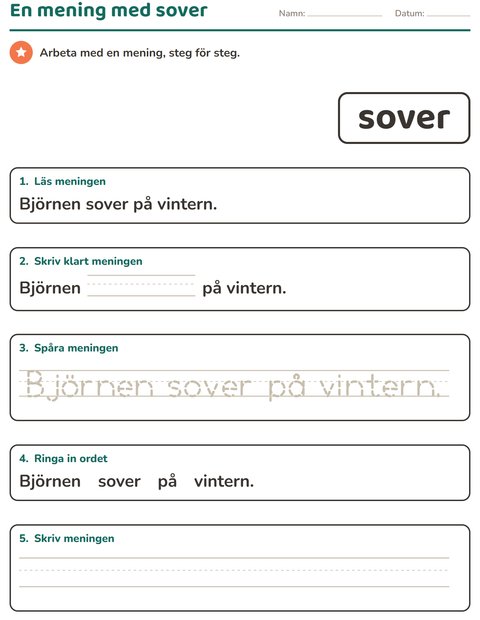 Förhandsvisning av Högfrekventa ord-arbetsblad för Förskoleklass