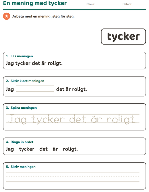 Förhandsvisning av Högfrekventa ord-arbetsblad för Förskoleklass