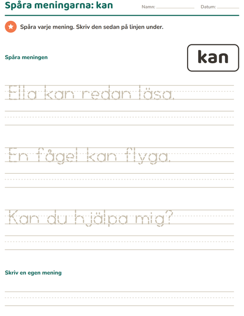Förhandsvisning av Högfrekventa ord-arbetsblad för Förskoleklass
