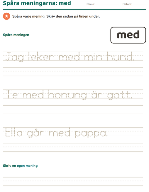Förhandsvisning av Högfrekventa ord-arbetsblad för Förskoleklass