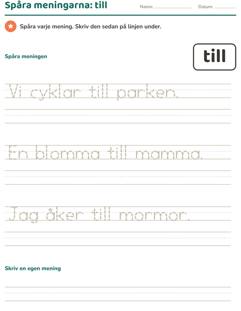 Förhandsvisning av Högfrekventa ord-arbetsblad för Förskoleklass