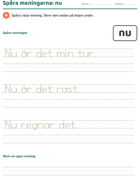Förhandsvisning av Högfrekventa ord-arbetsblad för Förskoleklass