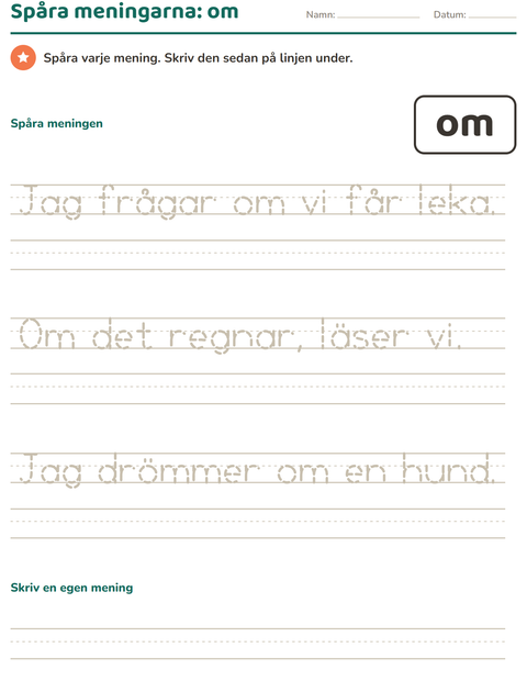 Förhandsvisning av Högfrekventa ord-arbetsblad för Förskoleklass
