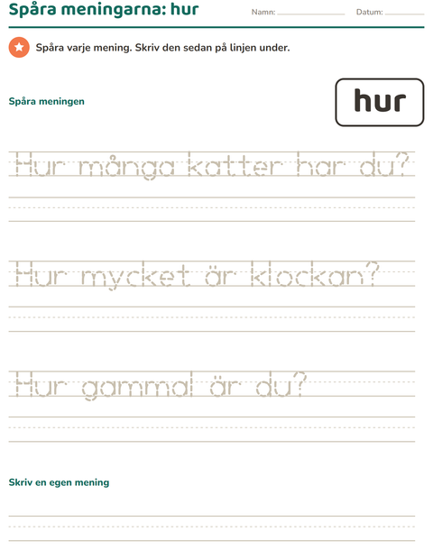 Förhandsvisning av Högfrekventa ord-arbetsblad för Förskoleklass