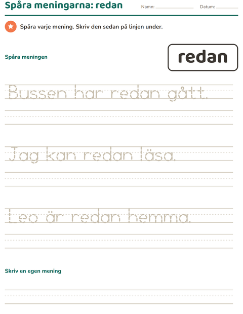Förhandsvisning av Högfrekventa ord-arbetsblad för Förskoleklass