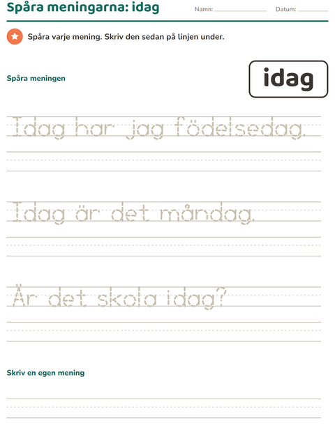 Förhandsvisning av Högfrekventa ord-arbetsblad för Förskoleklass